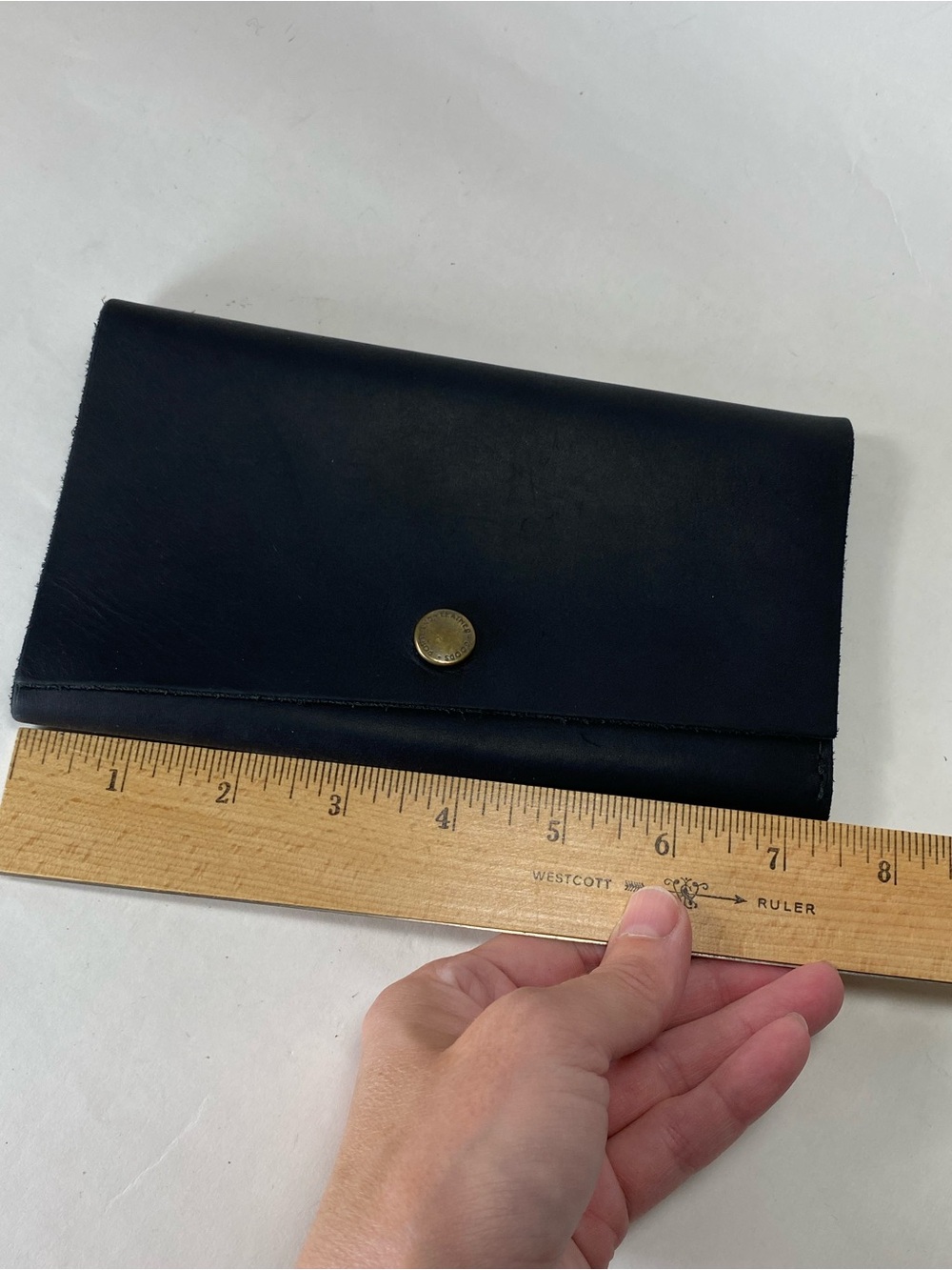 Portland Leather Goods Rancher Black Long Envelope Wallet Brass Snap Closure - Picture 13 of 14